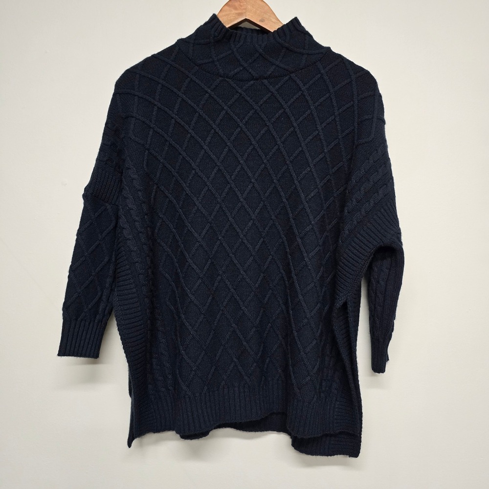 MerSea Mock Neck Sweater Womens OS Black Cable Knit Oversized Coastal Boho